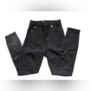 ❤️ GAP TRUE SKINNY BLACK DISTRESSED DENIM JEANS SIZE 28